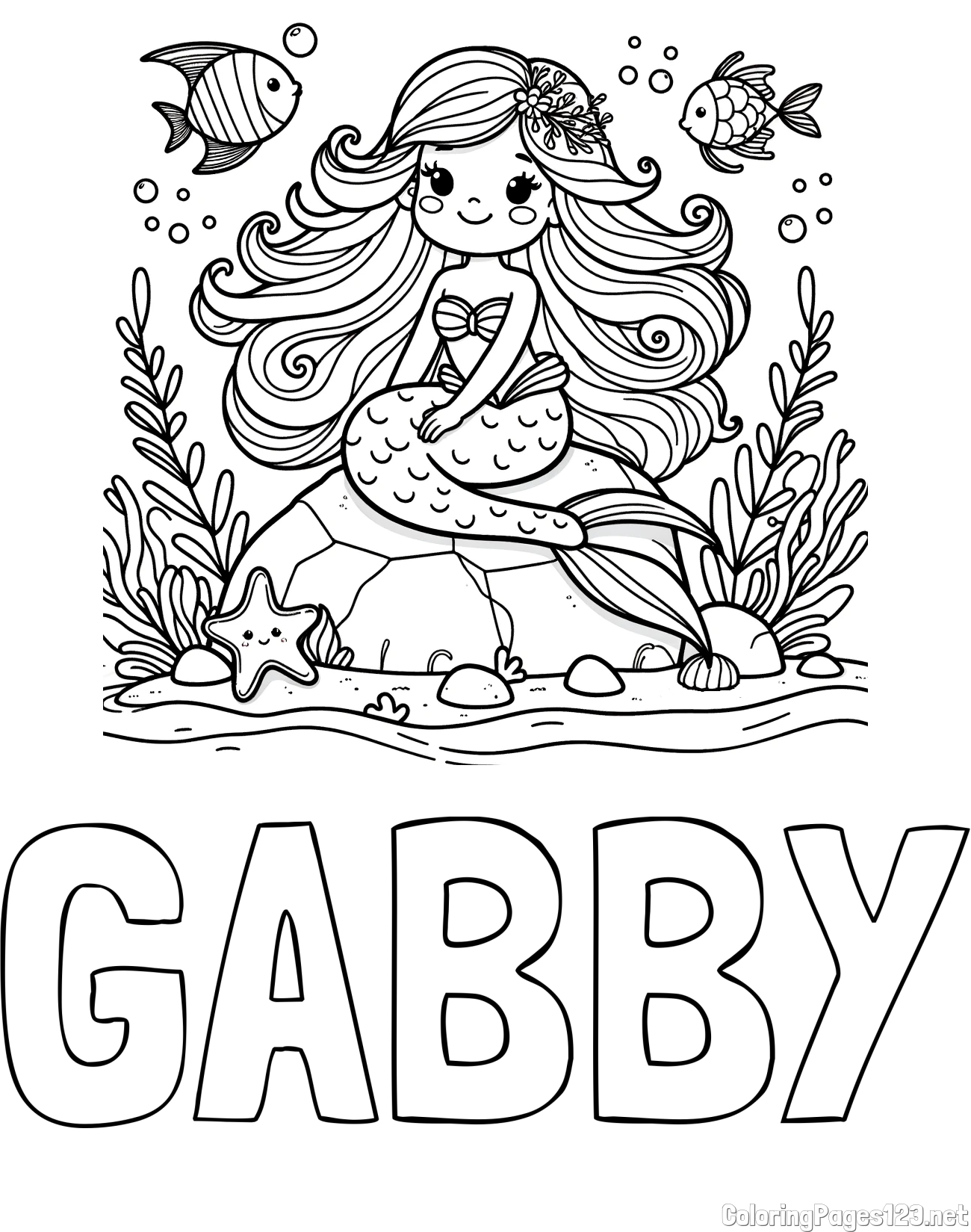 GABBY Coloring Page and Coloring Page of a Cute Little Mermaid