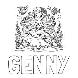 GENNY Coloring Page and Coloring Page of a Cute Little Mermaid