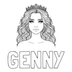 GENNY Coloring Page and Coloring Page of a Princess with a Crown