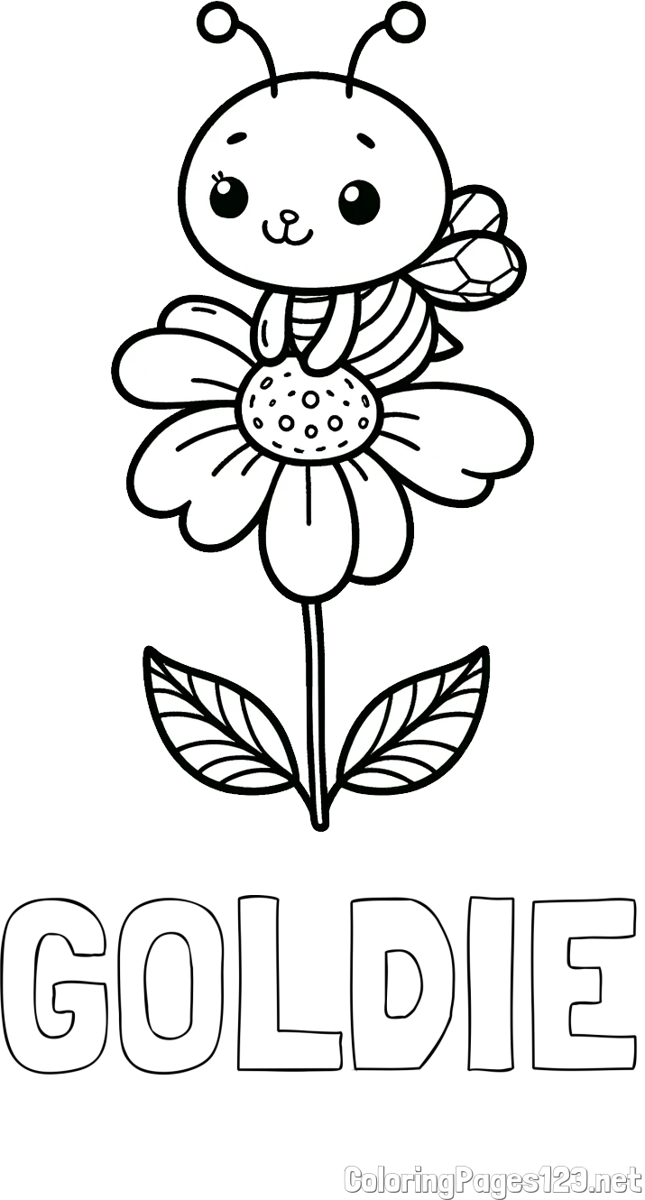 GOLDIE Coloring Page and Coloring Page of a Cute Bee on a Flower