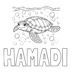HAMADI Coloring Page and Coloring Page of a Sea Turtle Swimming in the Ocean
