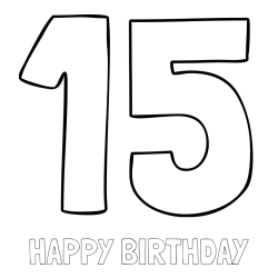 HAPPY BIRTHDAY Coloring Page and Coloring Page of Number Fifteen (15)