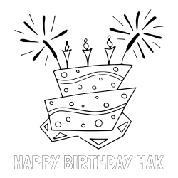 HAPPY BIRTHDAY MAK Coloring Page and Birthday Cake Coloring Page
