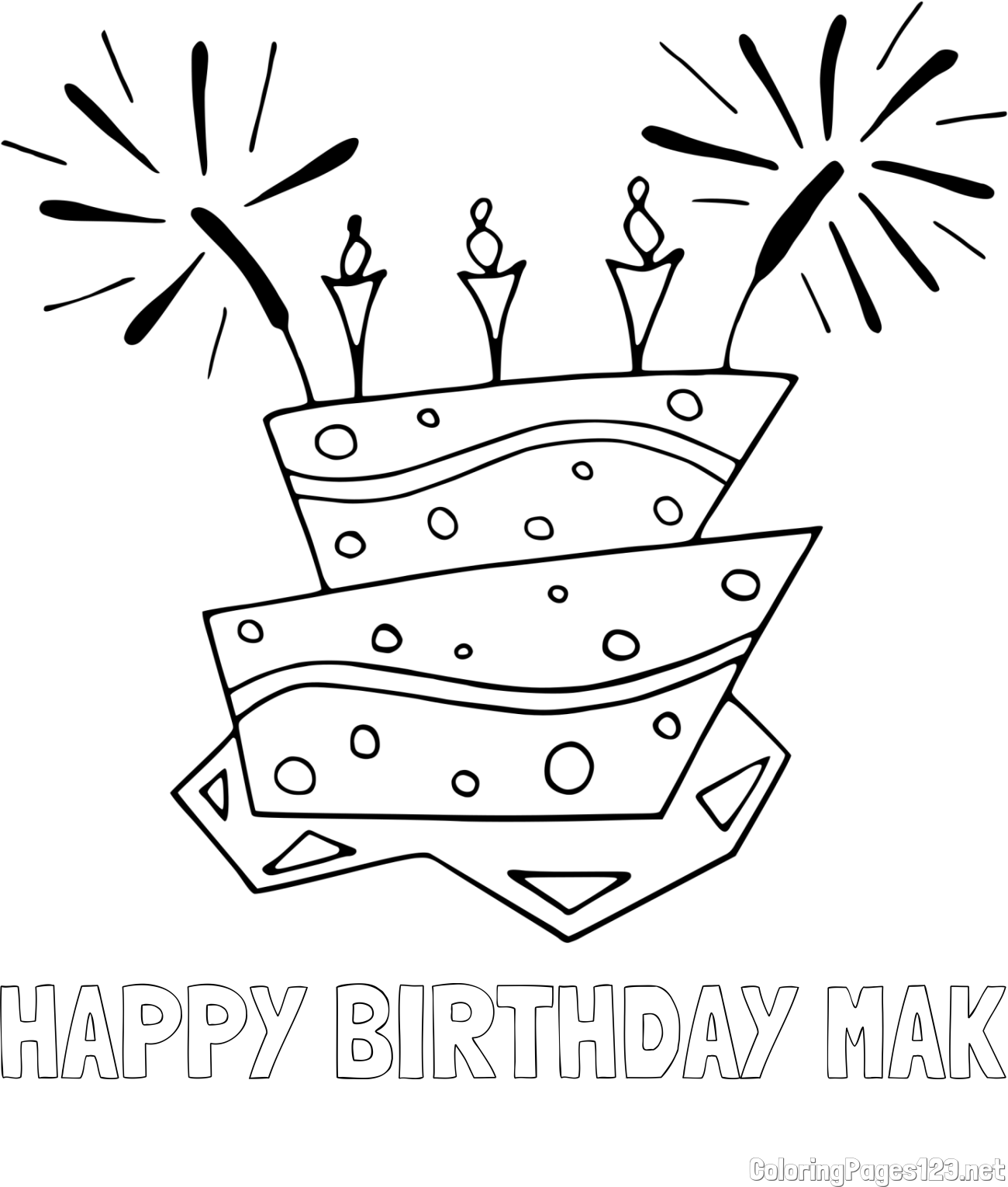 HAPPY BIRTHDAY MAK Coloring Page and Birthday Cake Coloring Page