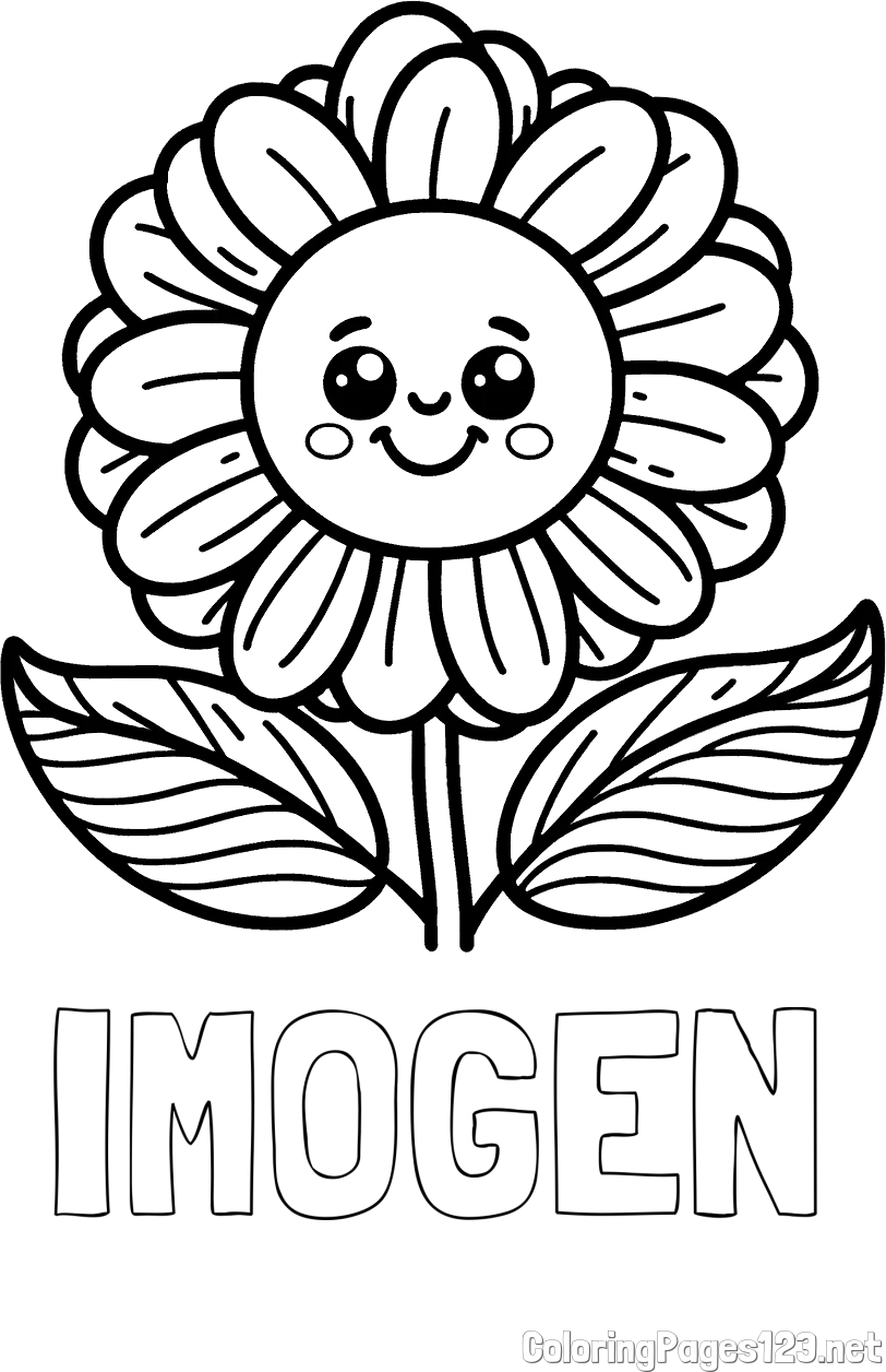 IMOGEN Coloring Page and Smiling Flower Coloring Page
