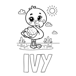 IVY Coloring Page and Easy Coloring Page of a Cute Flamingo