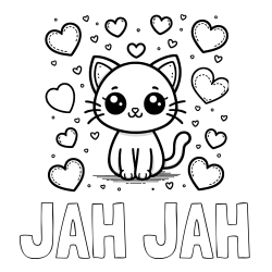 JAH JAH Coloring Page and Free Coloring Page of a Cat and Hearts