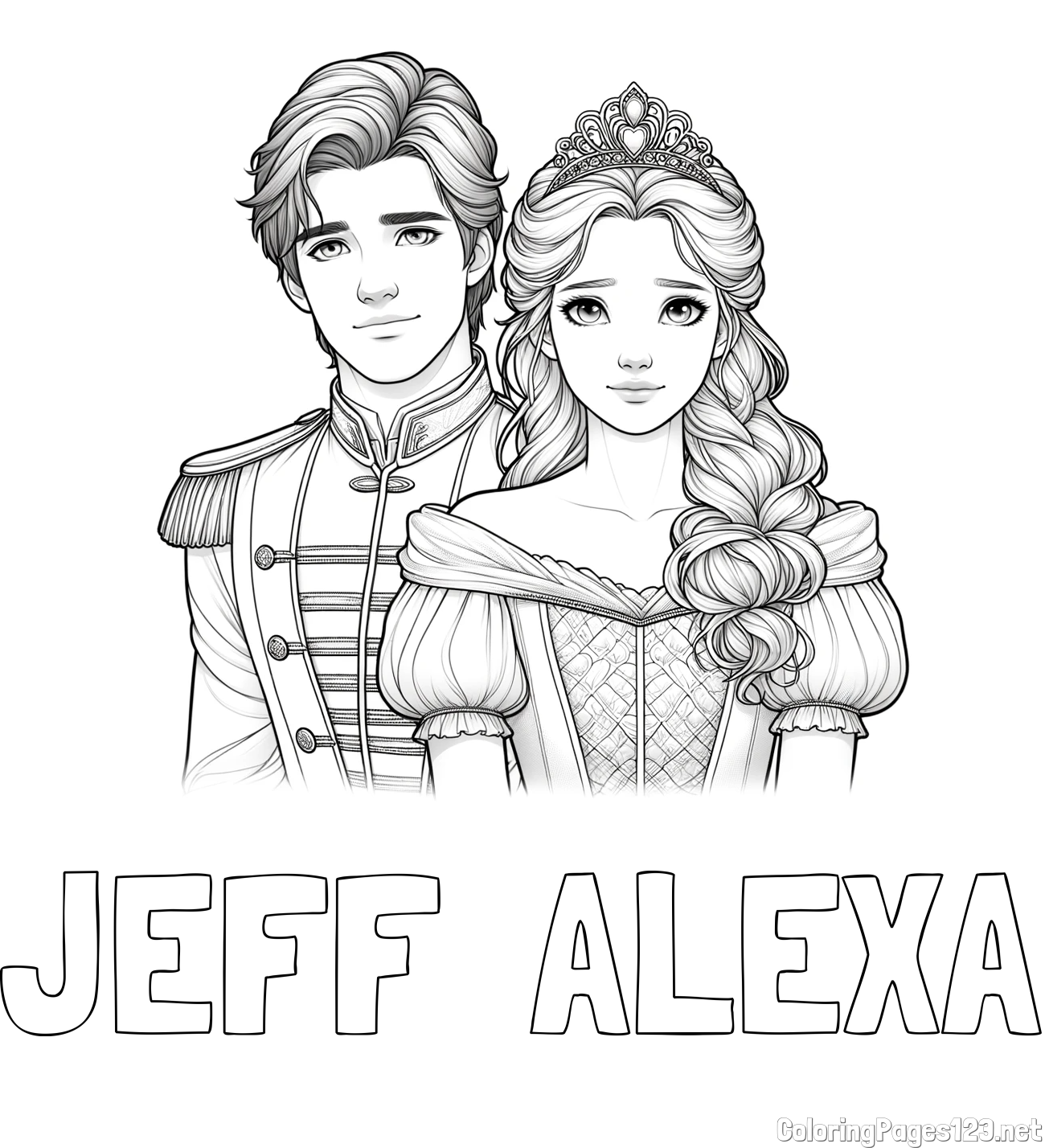 JEFF  ALEXA Coloring Page and Coloring Page of a Prince and Princess