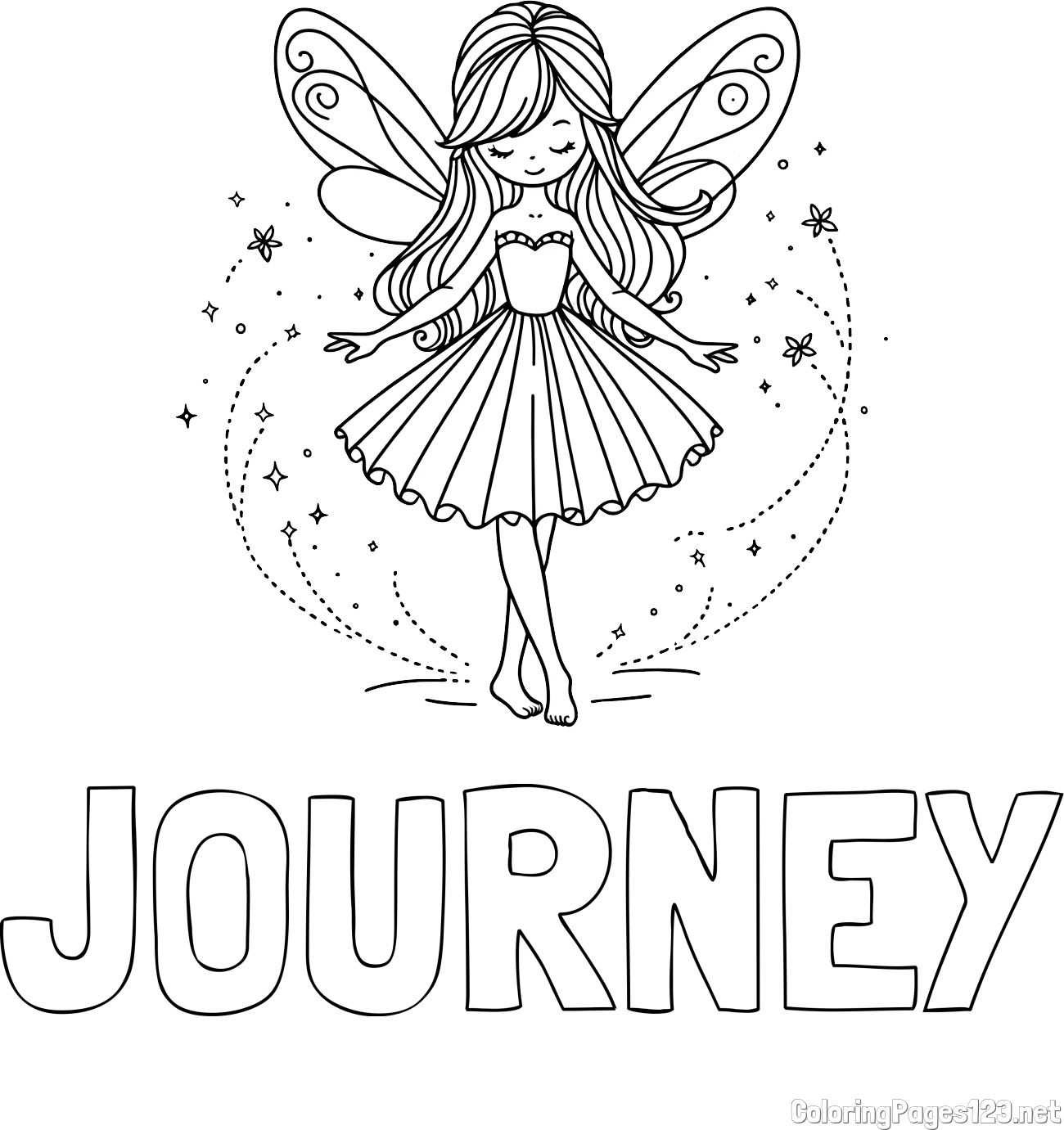 JOURNEY Coloring Page and Coloring Page of a Cute Magical Fairy