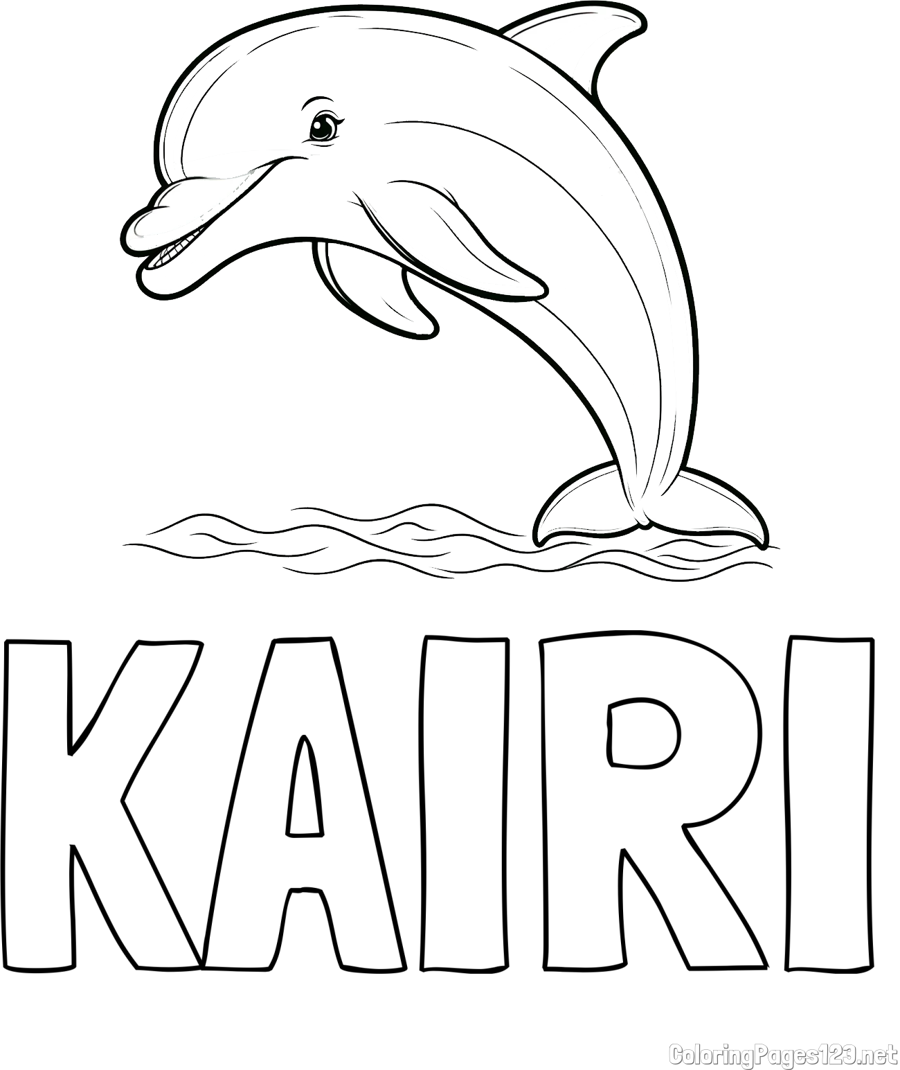 KAIRI Coloring Page and Children's Coloring Page of a Smiling Dolphin Jumping