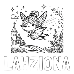 LAHZIONA Coloring Page and Coloring Page of a Fairy Flying Over a Fairy-Tale Landscape