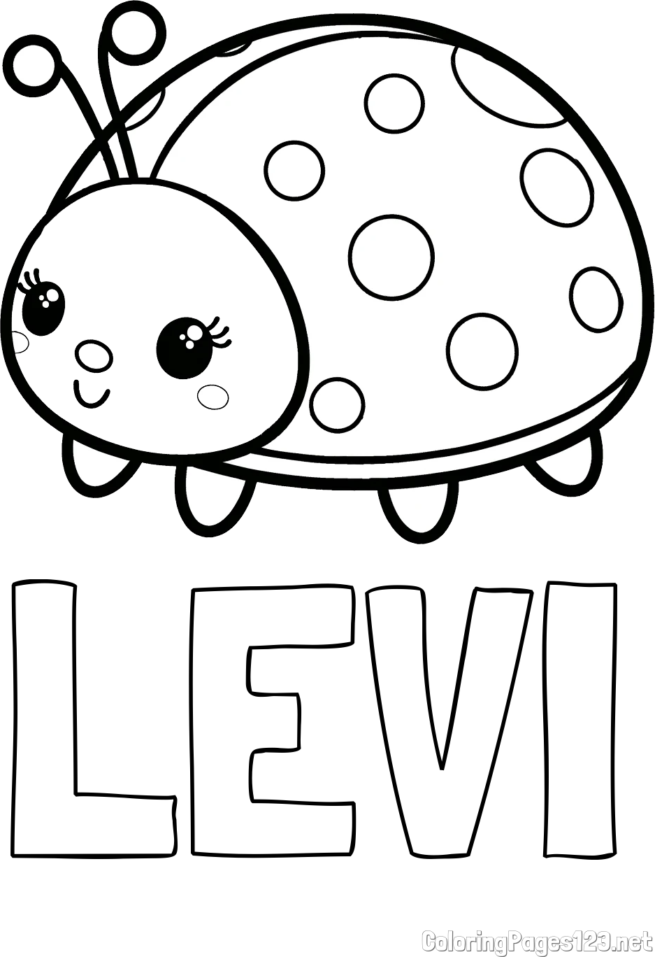 LEVI Coloring Page and Smiling Ladybug Coloring Page