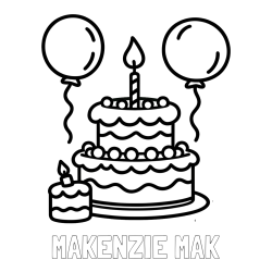 Online Created Coloring Page - MAKENZIE MAK Coloring Page and Birthday Cake Coloring Page with Balloons