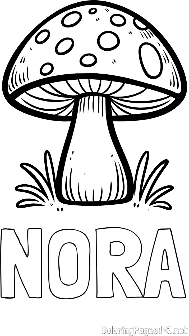 NORA Coloring Page and Coloring Page of a Mushroom