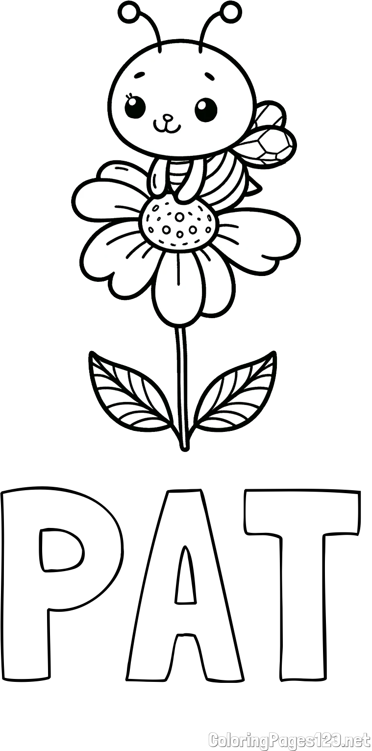 PAT Coloring Page and Coloring Page of a Cute Bee on a Flower