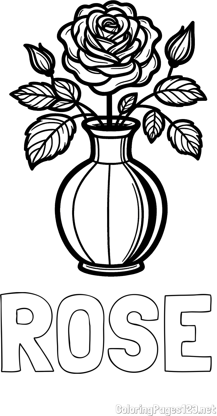 ROSE Coloring Page and Roses in a Vase Coloring Page