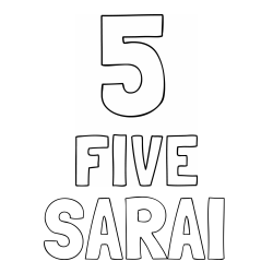 Online Created Coloring Page - SARAI Coloring Page and Coloring of the Number Five (5) with the Written Name