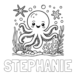 Online Created Coloring Page - STEPHANIE Coloring Page and Coloring Page of a Cute Octopus in the Ocean