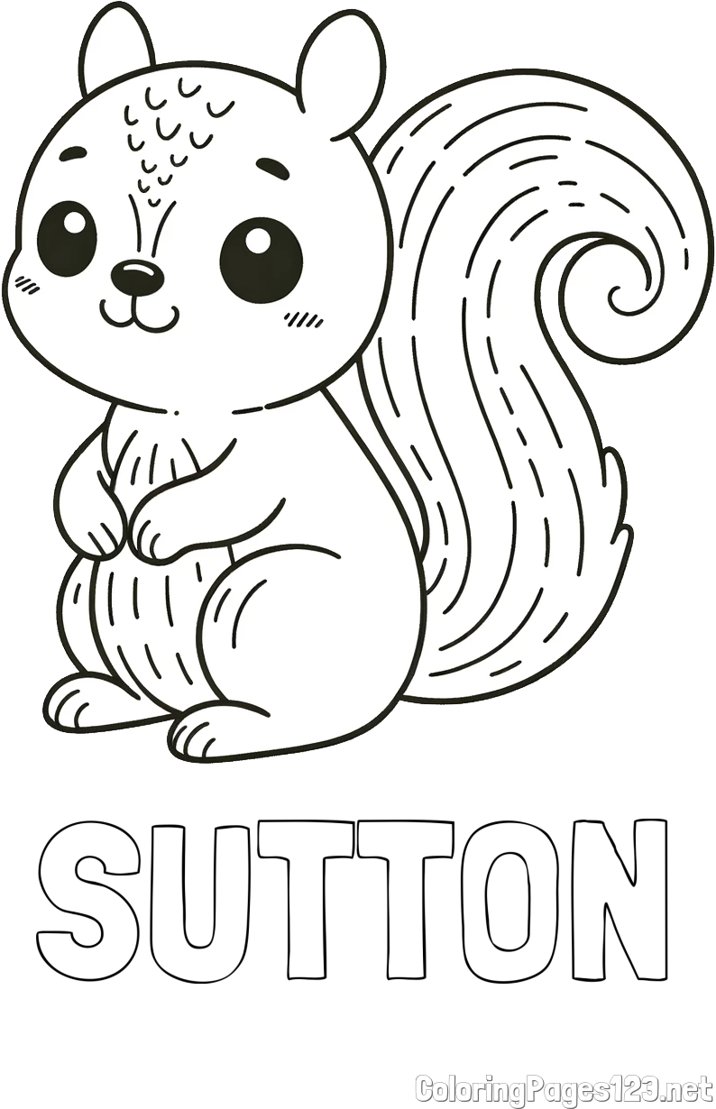 SUTTON Coloring Page and Easy Coloring Page of a Cute Squirrel