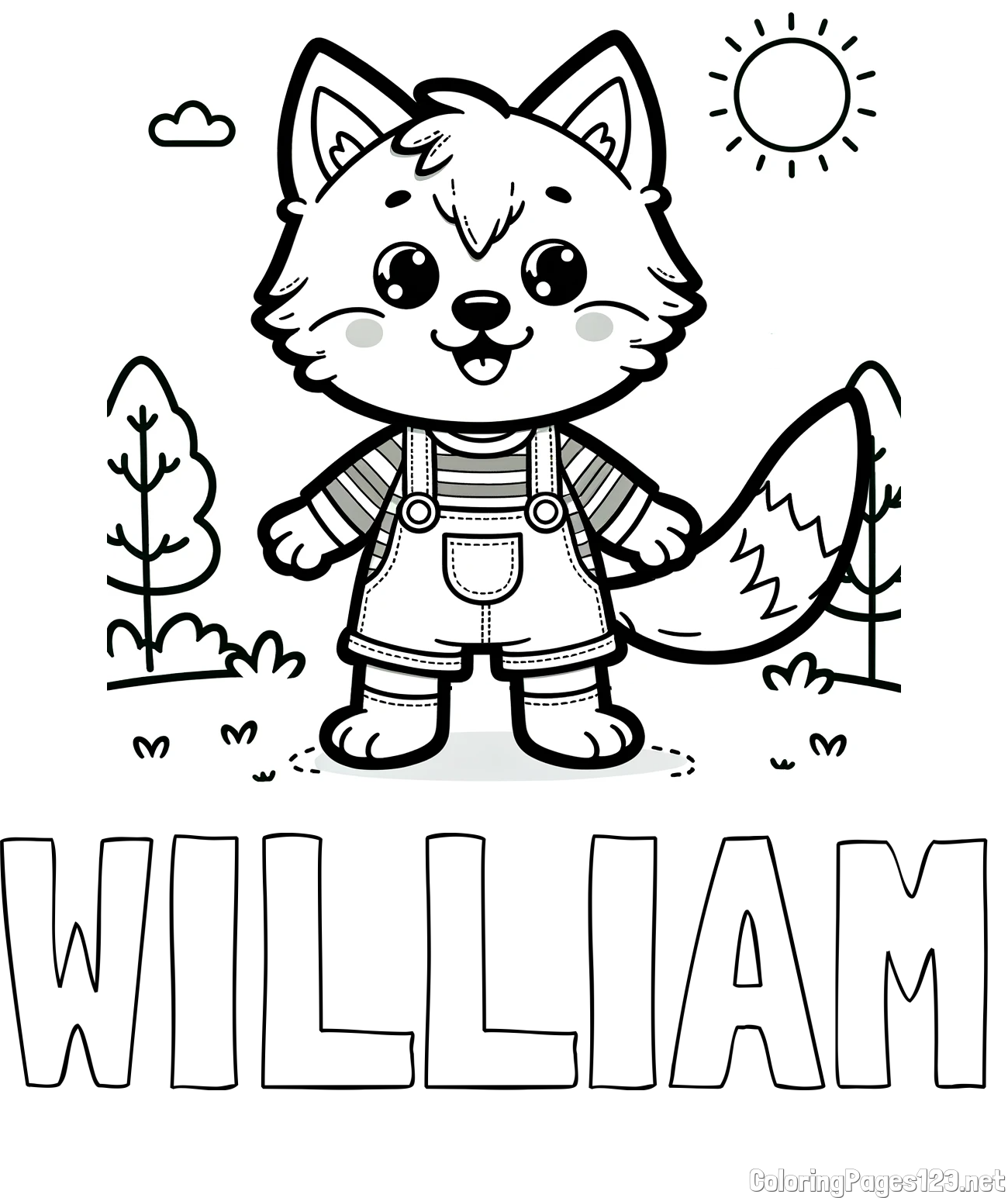 WILLIAM Coloring Page and Cute Wolf Coloring Page