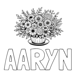 Online Created Coloring Page - AARYN Coloring Page and Beautiful Bouquet of Flowers Coloring Page