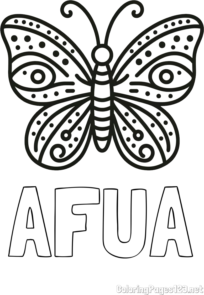 AFUA Coloring Page and Butterfly Coloring Page (Simple)