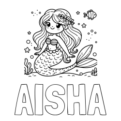 AISHA Coloring Page and Coloring Page of a Cute Mermaid in the Sea