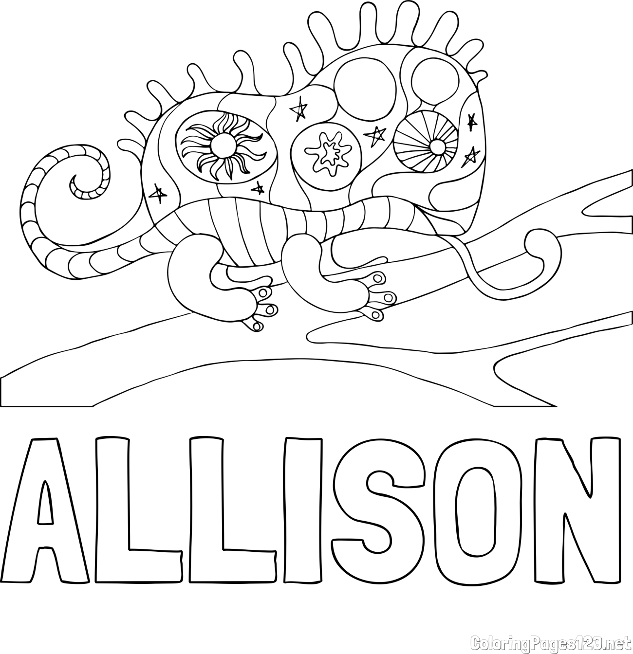 ALLISON Coloring Page and Chameleon Mandala Coloring Page