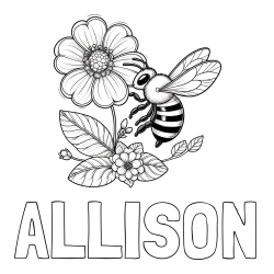 Online Created Coloring Page - ALLISON Coloring Page and Children's Coloring Book of a Little Bee and Flowers