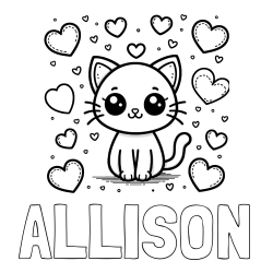 Online Created Coloring Page - ALLISON Coloring Page and Free Coloring Page of a Cat and Hearts