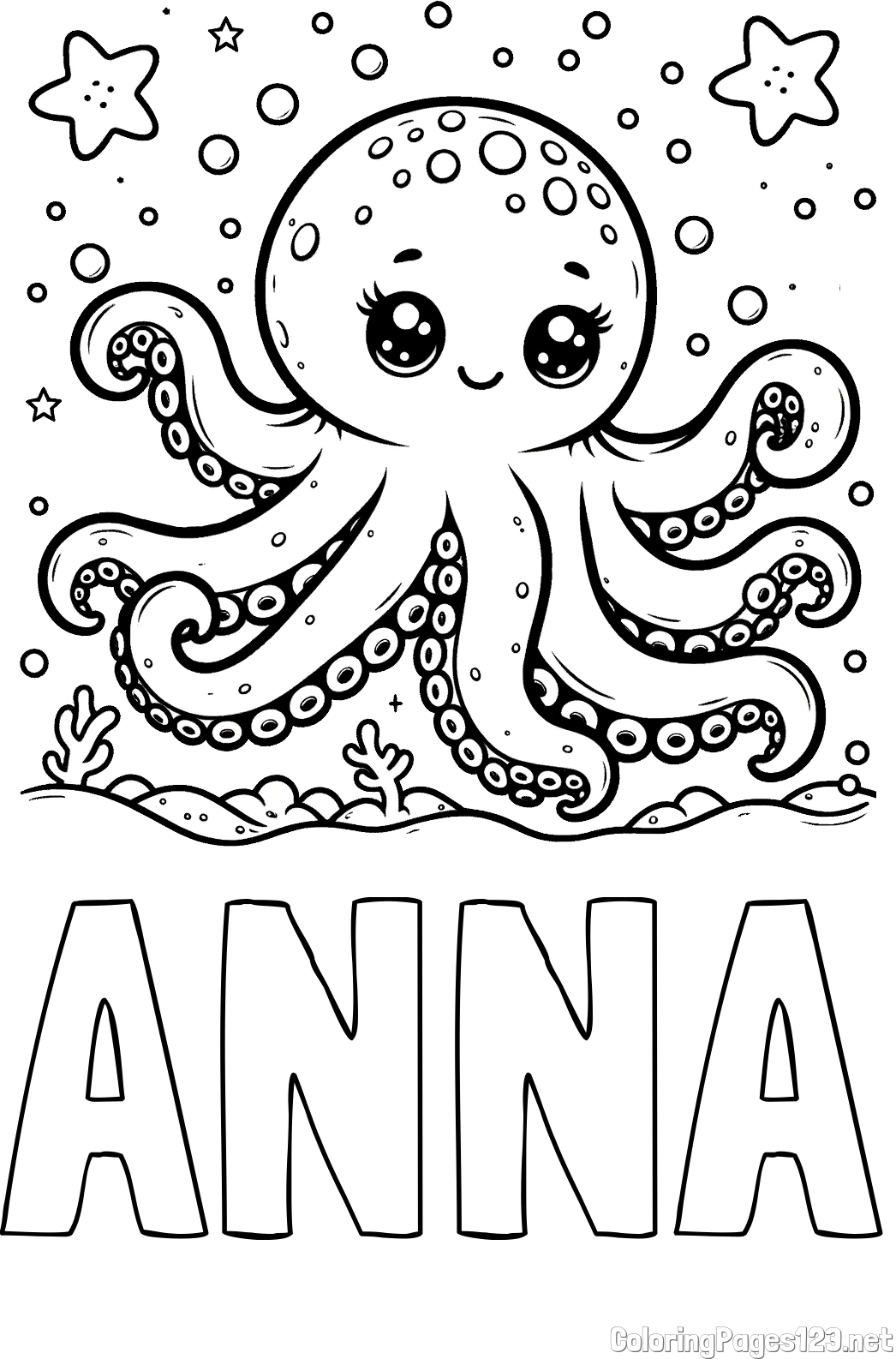 ANNA Coloring Page and Coloring Page of an Octopus in the Sea