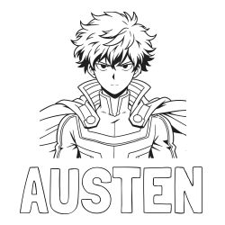 AUSTEN Coloring Page and Coloring Page of an Anime Superhero