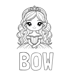 BOW Coloring Page and Coloring Page of a Cute Princess with Big Eyes
