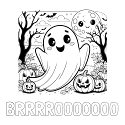 Online Created Coloring Page - BRRRROOOOOOO Coloring Page and Halloween Coloring Page of a Ghost with Pumpkins