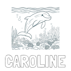 Online Created Coloring Page - CAROLINE Coloring Page and Coloring Page of a Cute Dolphin Swimming in the Sea