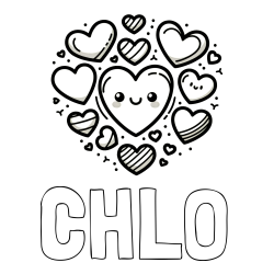 Online Created Coloring Page - CHLO Coloring Page and Coloring Page of a Cute Cat Surrounded by Hearts