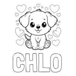 Online Created Coloring Page - CHLO Coloring Page and Coloring Page of a Cute Dog and Hearts
