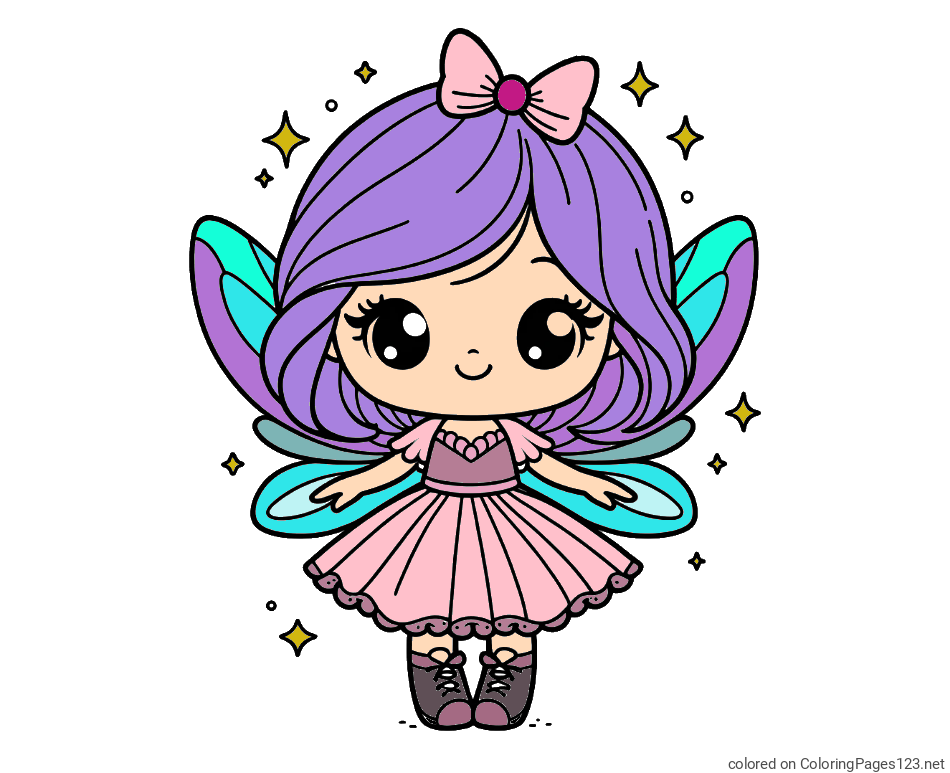 Colored coloring page - Coloring Page of a Magical Fairy with a Cute Face