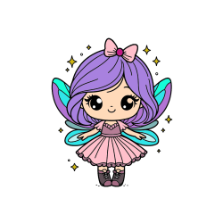 Pobarvana pobarvanka - Coloring Page of a Magical Fairy with a Cute Face