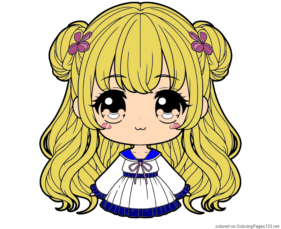 Colored coloring page - Coloring Page of an Adorable Anime Girl
