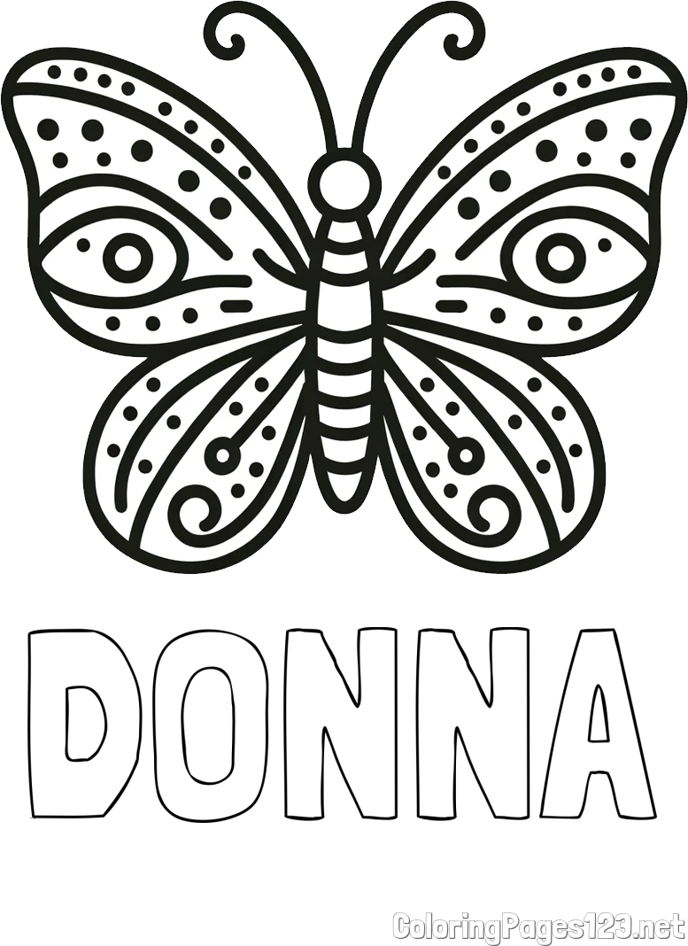 DONNA Coloring Page and Butterfly Coloring Page (Simple)