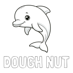 DOUGH NUT Coloring Page and Children's Coloring Book of a Cute Dolphin