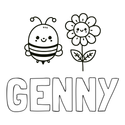 Online Created Coloring Page - GENNY Coloring Page and Coloring Page of a Cute Bee and Smiling Flowers