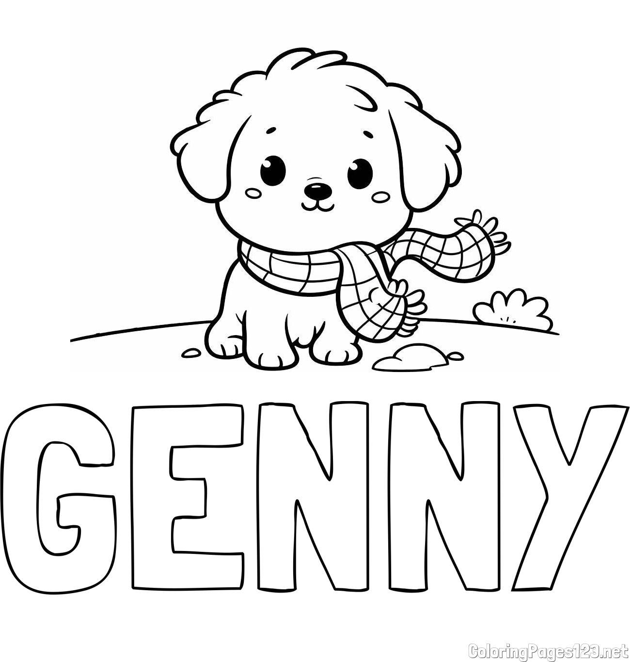 GENNY Coloring Page and Coloring Page of an Adorable Puppy