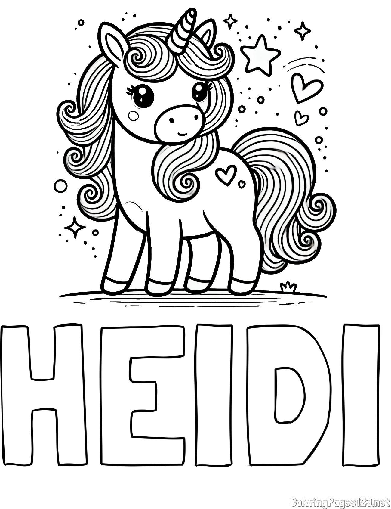 HEIDI Coloring Page and Cute Unicorn Coloring Page