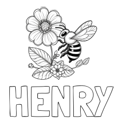 HENRY Coloring Page and Children's Coloring Book of a Little Bee and Flowers