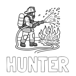 Online Created Coloring Page - HUNTER Coloring Page and A coloring page of a firefighter and a big fire
