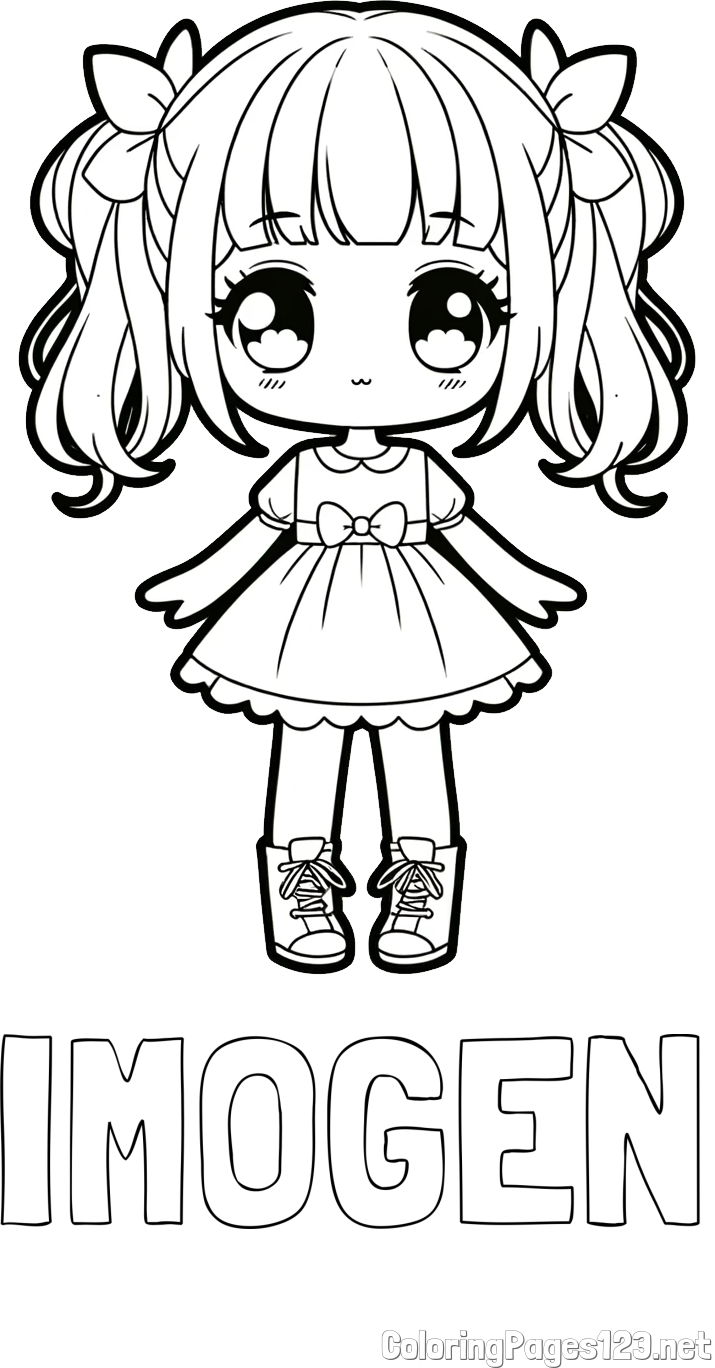 IMOGEN Coloring Page and Coloring Page of a Cute Anime Girl