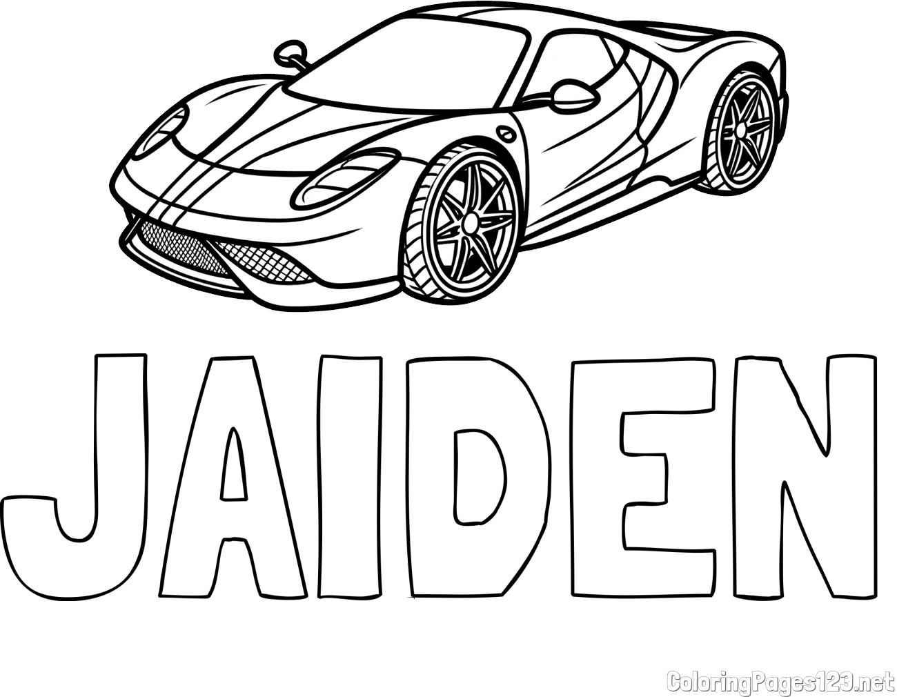 JAIDEN Coloring Page and Free Printable Coloring Page of a Racing Car