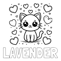 LAVENDER Coloring Page and Free Coloring Page of a Cat and Hearts